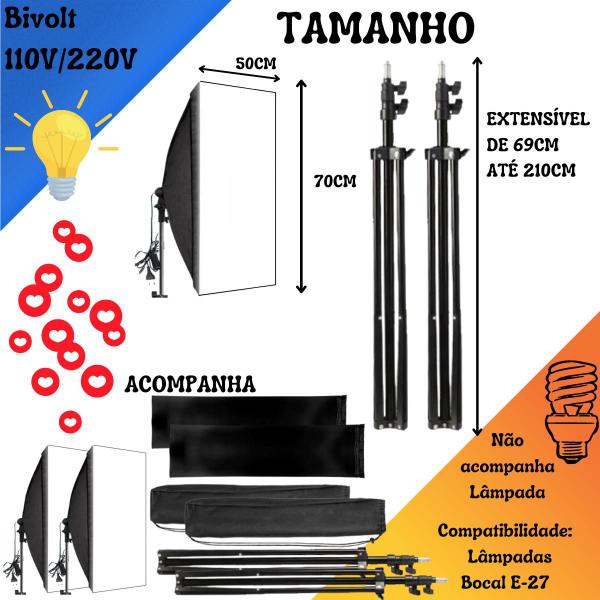 Imagem de Kit Luz Continua 2x Softbox Tripé E Bolsa Ideal Foto E Video