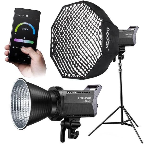 Imagem de Kit Luz Led Estudio Godox La200d Litemons 230w Daylight Com Softbox Octa Grid 120cm E Tripé