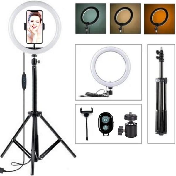 Imagem de Kit Luz Ring Light 26cm + Tripé 2m Microfone Vídeos Youtuber Tiktok