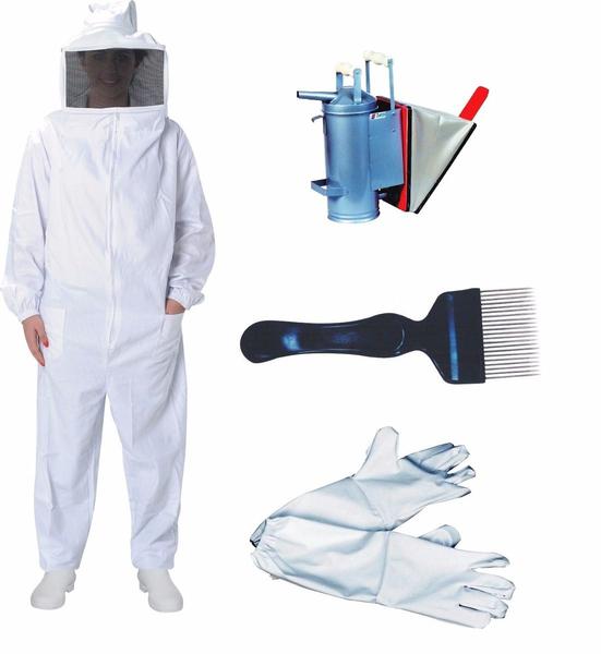 Kit Macacão Apicultor Brim G G Fumigador e Luvas Suécia Imagem de Kit Macacão Apicultor Brim G G Fumigador e Luvas Suécia