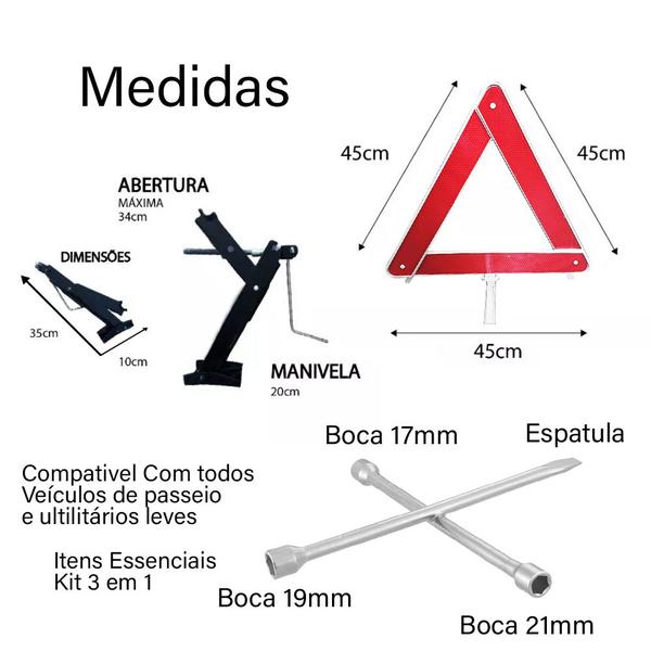 Imagem de Kit Macaco Chave Roda Cruz Triangulo Automotivo Carro 3 Em 1