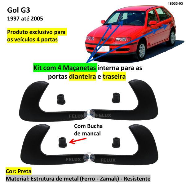 Imagem de Kit Maçanetas Interna Gol Saveiro G2 G3 97-05 Preta Metal