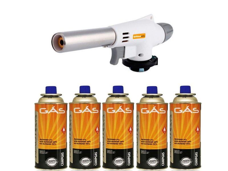 Kit Maçarico Automático Com Controle de Chama GT6020 + 5 Recargas Refil de Gás - GLOBALMIX Imagem de Kit Maçarico Automático Com Controle de Chama GT6020 + 5 Recargas Refil de Gás