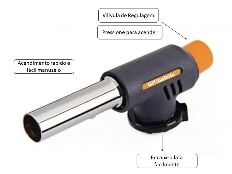 Kit maçarico culinário automatico controle da chama artesanato solda + 10 refil gás globalmix 227g Imagem de Kit maçarico culinário automatico controle da chama artesanato solda + 10 refil gás globalmix 227g