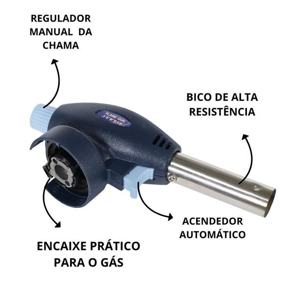 Imagem de Kit Maçarico Fuji Portátil Automático + 1 Cartucho Refil de Gás Camping Culinária Artesanato Reparos Soldas 