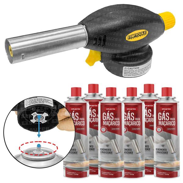 Imagem de Kit Maçarico Portátil Encaixe Refil Para Artesanato + 10 Cartucho Gás Maçaricos 400ml/215g