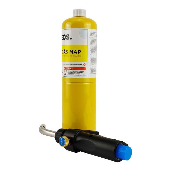 Imagem de Kit Maçarico Turbo Hand Torch Hiatsu jh-6st com Acendimento Automático + Gás Mapp para Maçarico 400g