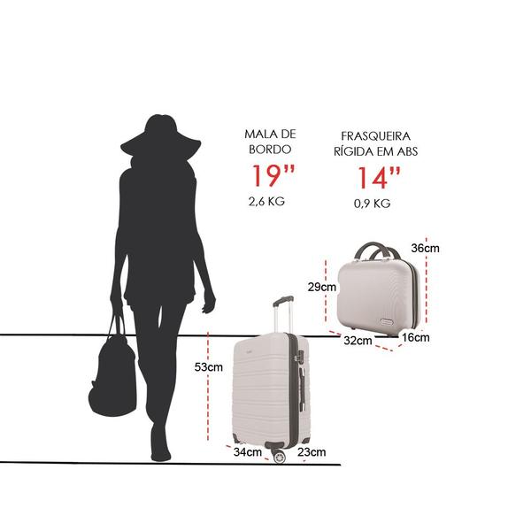 Kit Mala de Viagem Bordo 10kg Expansiva Rígida Cadeado TSA Rodas Duplas 360 com Frasqueira Gladiador A3MB Imagem de Kit Mala de Viagem Bordo 10kg Expansiva Rígida Cadeado TSA Rodas Duplas 360 com Frasqueira Gladiador A3MB