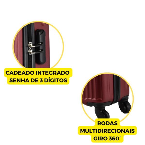 Imagem de Kit Mala de Viagem Bordo 3 peças 360º Rígida Resistente ABS