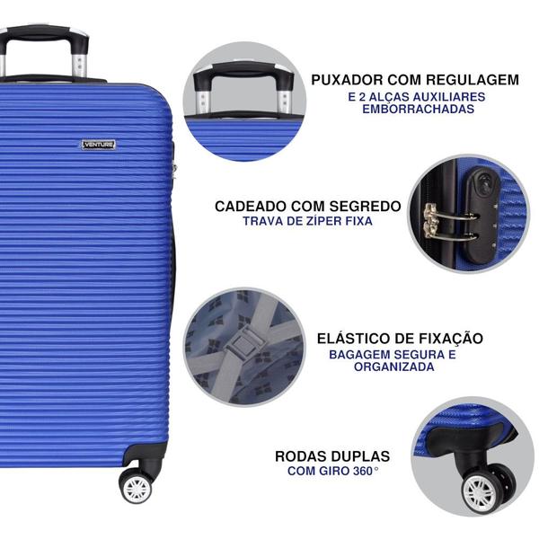 Imagem de Kit Malas de Viagem 2 Peças Venture Infinity ABS Rodas Duplas 360 Azul