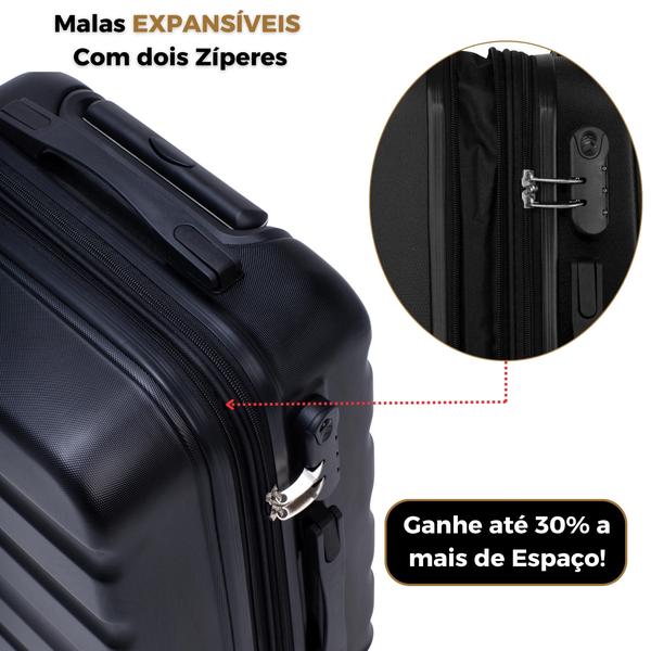 Imagem de Kit Malas de Viagem Expansível Fibra Rígida ABS Rodas 360º