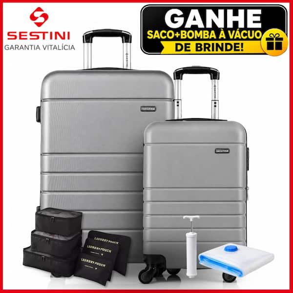 Kit Malas Sestini Bordo 10kg Grande 23kg ABS Super Resistente Espaçosa Brindes Original Com Garantia