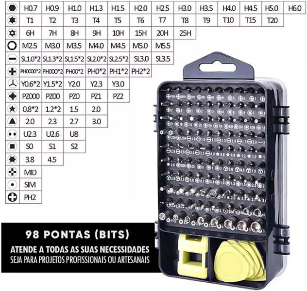 Imagem de Kit Maleta Chave de precisão 115 Peças para Reparo e Manutenção de eletronicos - Celular, Notebook, PC Conserto de TI