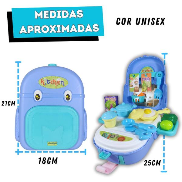 Imagem de Kit Maleta Cozinha Infantil 2 em 1 Unisex Completo - Mochila Cozinheiro (a) Brinquedo Menino Menina