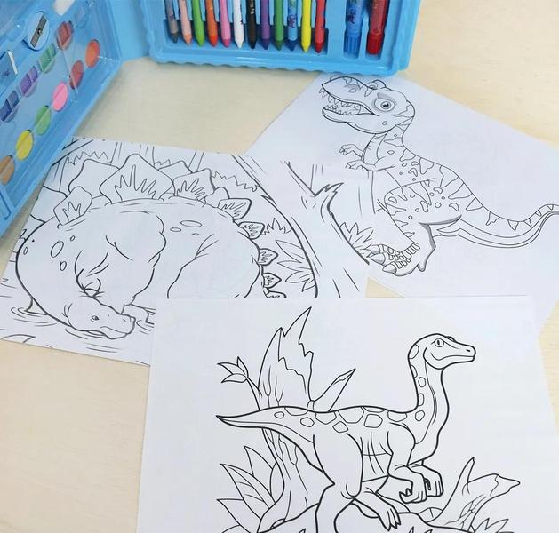 Imagem de Kit Maleta Escolar Dinossauro Com 86 pçs Canetinhas Coloridas