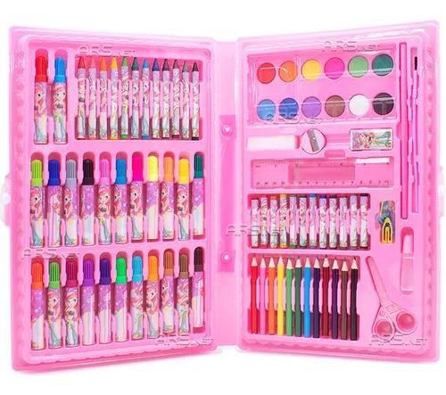 Imagem de Kit Maleta Escolar Princesa Com 86 pçs Canetinhas Coloridas (Rosa)