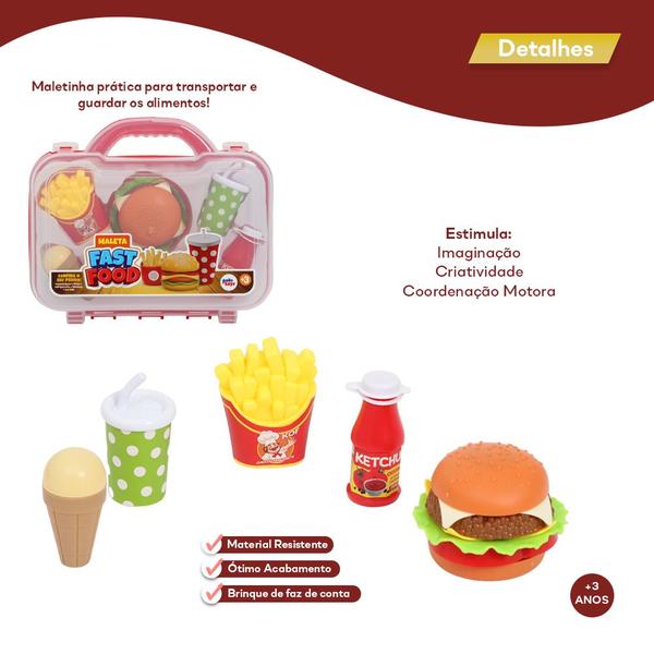 Imagem de Kit Maleta Fast Food Infantil Com 6 Itens 1550 Paki Toys