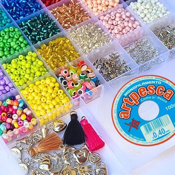 Imagem de kit maleta miçanga colorida para montar pulseira infantil