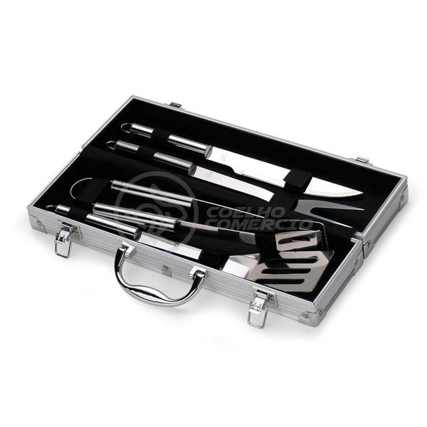 Imagem de Kit Maleta P/ Churrasco Steak Gourmet Jogo Com 4pçs Inox