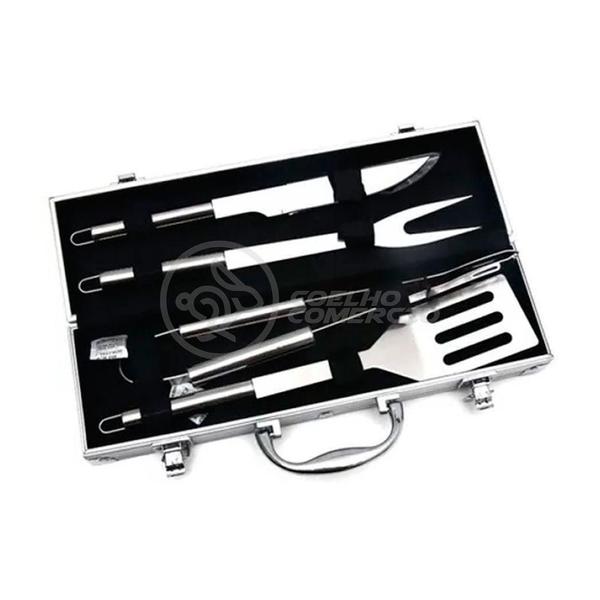 Imagem de Kit Maleta P/ Churrasco Steak Gourmet Jogo Com 4pçs Inox