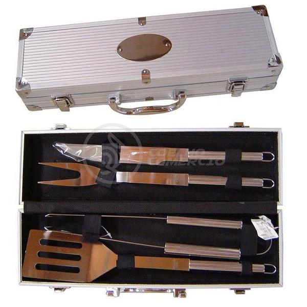 Imagem de Kit Maleta P/ Churrasco Steak Gourmet Jogo Com 4pçs Inox