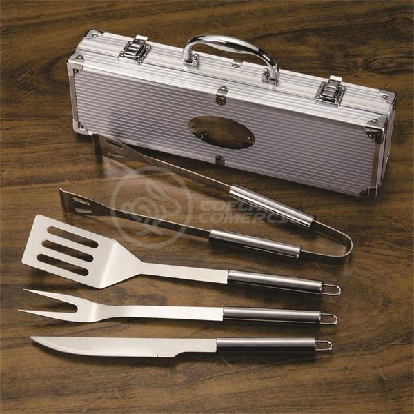 Imagem de Kit Maleta P/ Churrasco Steak Gourmet Jogo Com 4pçs Inox