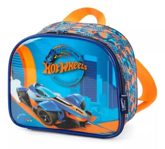 Imagem de Kit Malinha Hot Wheels Mala Escolar Rígida 4 Rodinhas 360