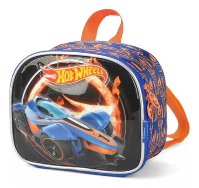 Imagem de Kit Malinha Hot Wheels Mala Escolar Rígida 4 Rodinhas 360