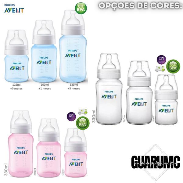 Imagem de Kit Mamadeira Avent Clássica Rosa - 125ml + 260ml + 330ml -Philips Avent SCD809/42