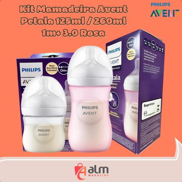 Imagem de Kit Mamadeira Avent Petala 125ml / 260ml Bico 0 a 3m 3.0 Rosa