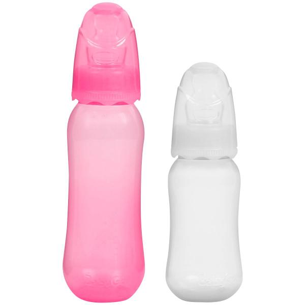 Imagem de Kit Mamadeira De Bebê Bico Silicone Macio 240mL + 150mL 6 Meses Antivazamento Orto BabyGo