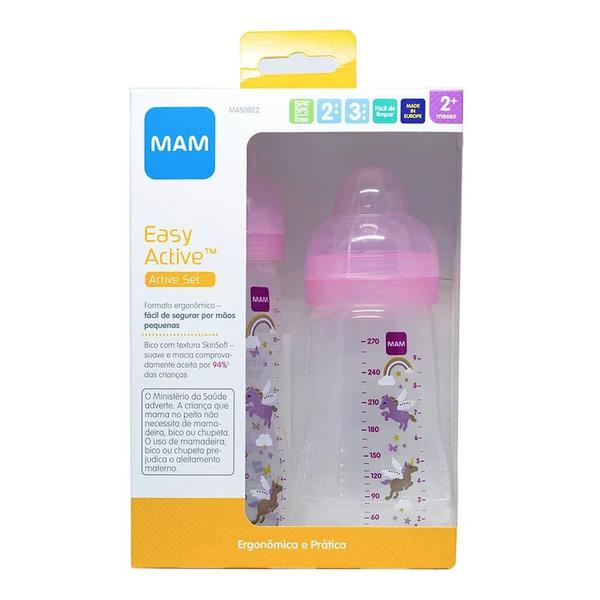 Imagem de Kit Mamadeira Easy Active 2m+ Rosa MA50022 MAM