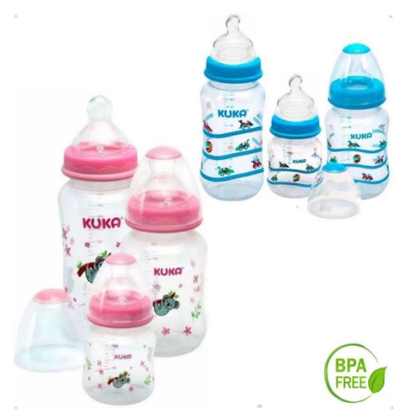 Imagem de Kit Mamadeira Kuka Big Natural 330, 240, 150mL Frasco Capuz Tampa Disco