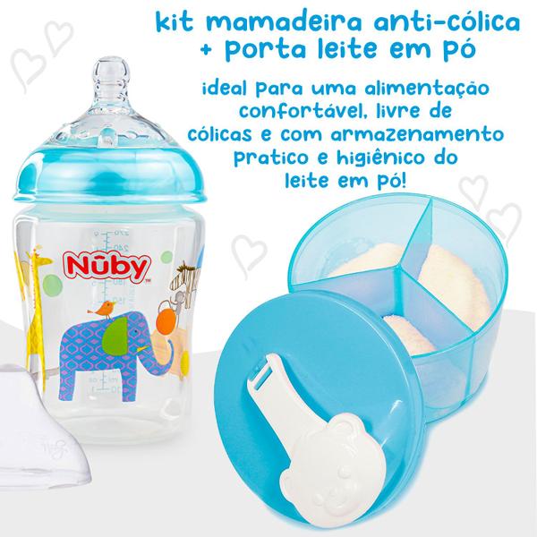 Imagem de Kit Mamadeira para Bebe Anticolica Tetadeira + Porta Leite em Pó Pote com 3 Divisórias