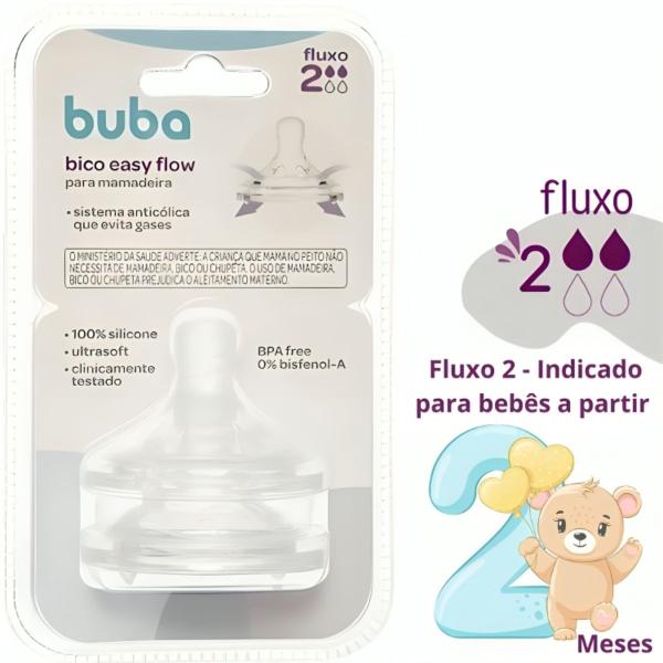 Imagem de Kit Mamadeira Rosa 120ml C/ Bico De Mamadeira Easy Flow Fluxo 2 - Buba