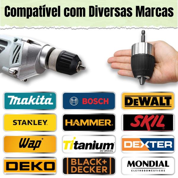 Imagem de Kit Mandril Aperto Rápido 1/2 x 1-10mm (3/8) + Haste Adaptador de Parafusadeira de Impacto Universal Reforçado Castanhas Taladro