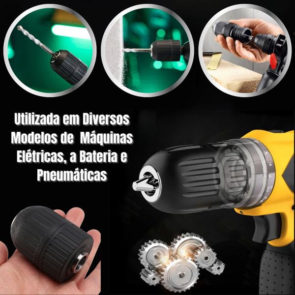 Imagem de Kit Mandril Aperto Rápido 1/2 x 2-13mm Lock + Haste Adaptador de Parafusadeira de Impacto Anel de Segurança Universal Reforçado Castanhas Taladro