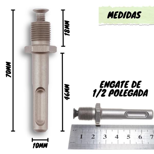 Imagem de Kit Mandril Aperto Rápido 1/2 x 2-13mm Lock + Haste Adaptador SDS Plus Universal Reforçado Castanhas Taladro Parafusadeira Furadeira Broca