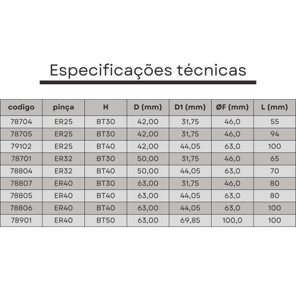 Imagem de kit mandril porta pinças er40 bt30 + pino