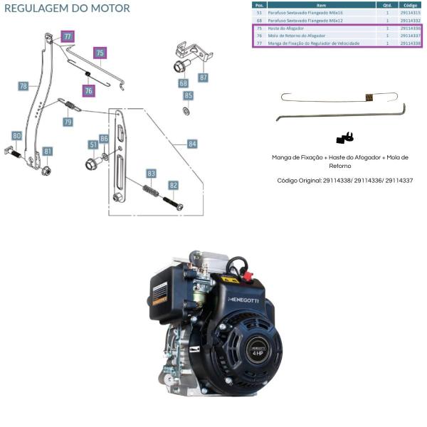 Imagem de Kit Manga de Fixação + Haste + Mola de Retorno P/Motor 4.0hp