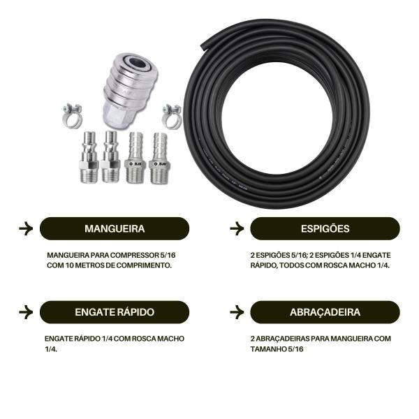 Imagem de Kit Mangueira 10M Com Acessórios Para Compressor De Ar