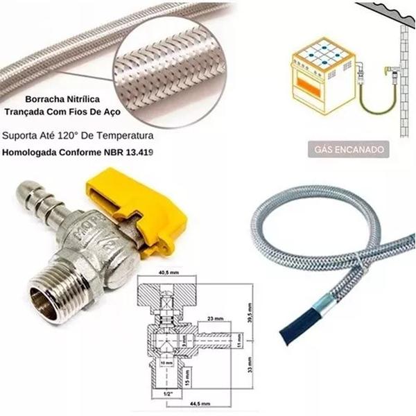 Imagem de Kit Mangueira Gas 5,00 Metros + Registro Bico Forno Cooktop