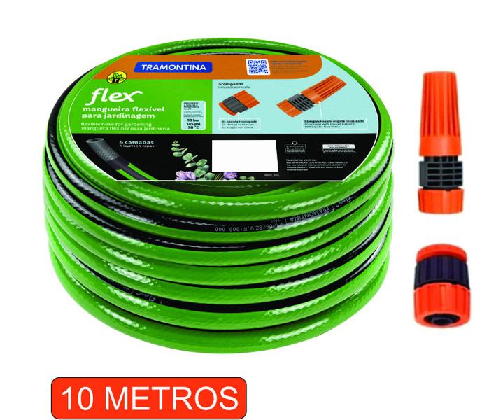 Imagem de Kit Mangueira Tramontina 10 20 30 m metros 1/2" 4 Camadas Jardim Com Esguicho Quintal + Reforçada