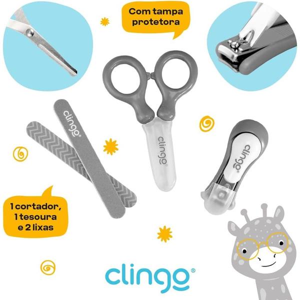 Imagem de Kit Manicure Para Bebês 4peças Cinza Clingo