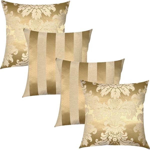 Imagem de Kit Manta Floral e 4 Capas de Almofadas Dourado 45cmx45cm