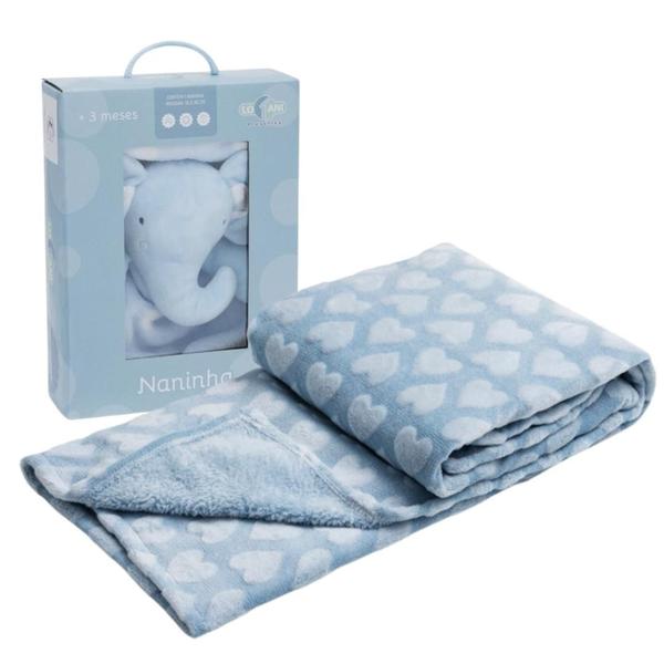 Kit Manta Pipoquinha + Naninha Elefante Baby Loani Imagem de Kit Manta Pipoquinha + Naninha Elefante Baby Loani