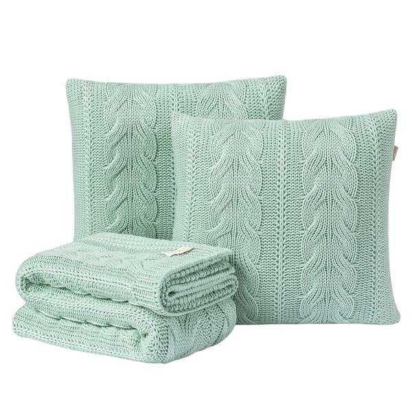 Imagem de Kit Manta Sofá Cama Casal + 2 Capas 45X45 Viena Menta