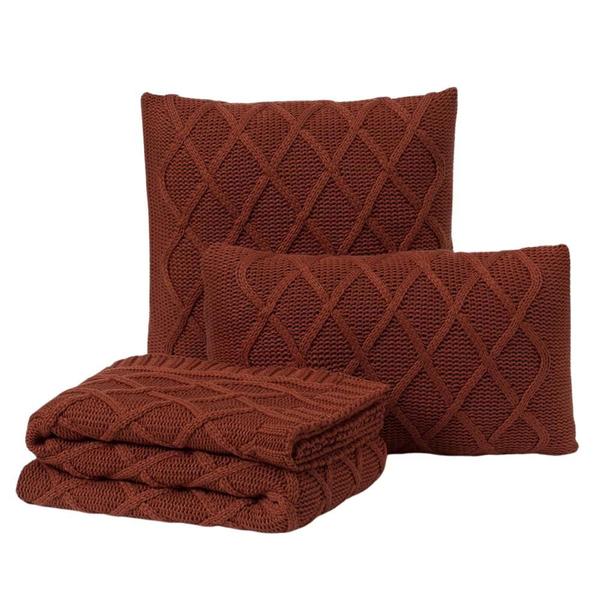 Imagem de Kit Manta Sofá Cama Casal + 2 Capas 60X40 Paris Terracota