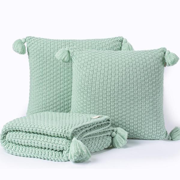 Imagem de Kit Manta Sofa Sala Cama Casal 180X90 + 2 Capas 45X45 Menta