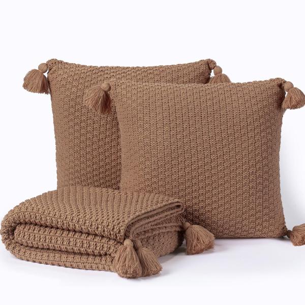 Kit Manta Sofa Sala Cama King 260X90 + 2 Capas 50X50 Cobre - Five Star Malhas Imagem de Kit Manta Sofa Sala Cama King 260X90 + 2 Capas 50X50 Cobre